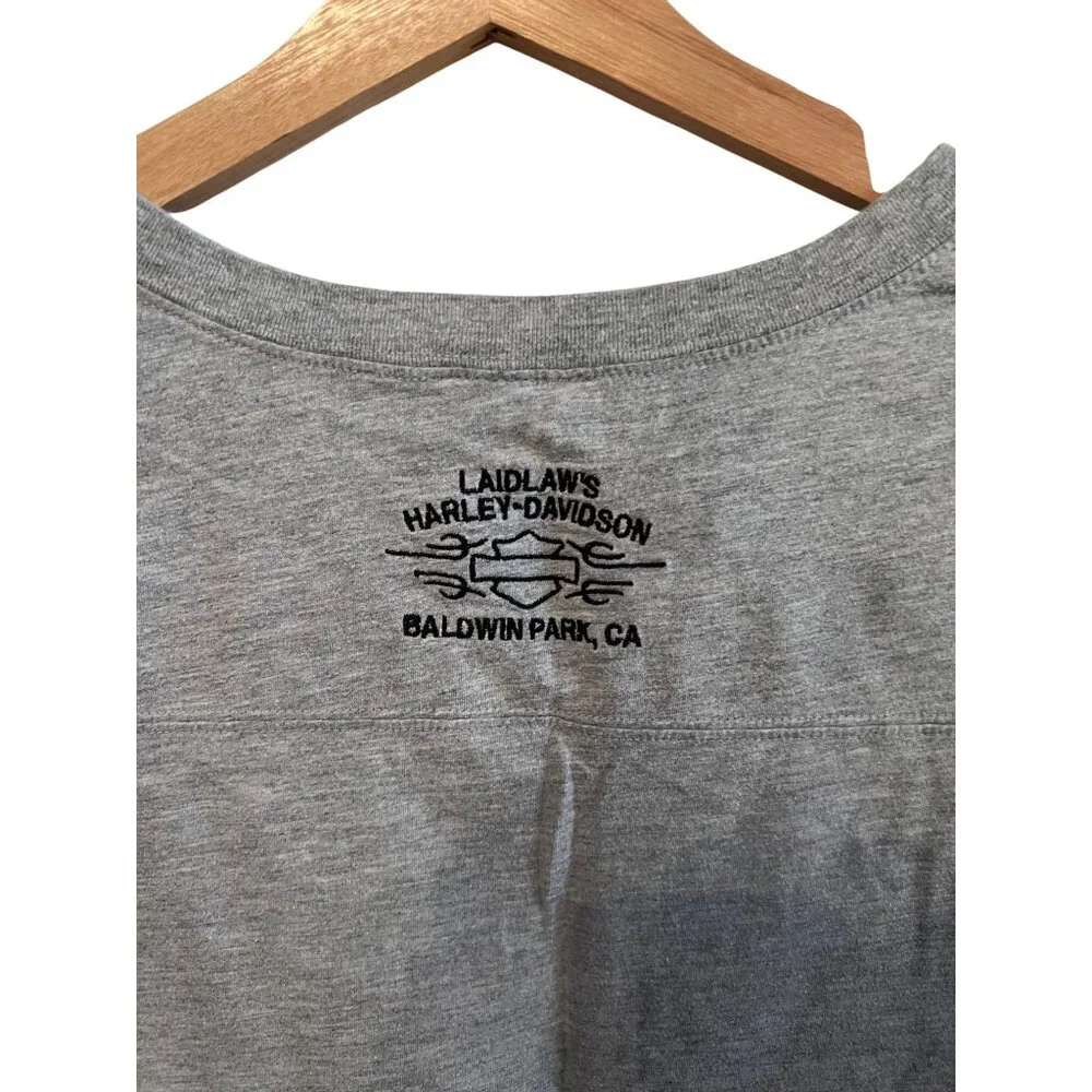 Harley Davidson Gray Tee Short Sleeve Tshirt Cutout Neck Women's Size L Y2K - Picture 4 of 6